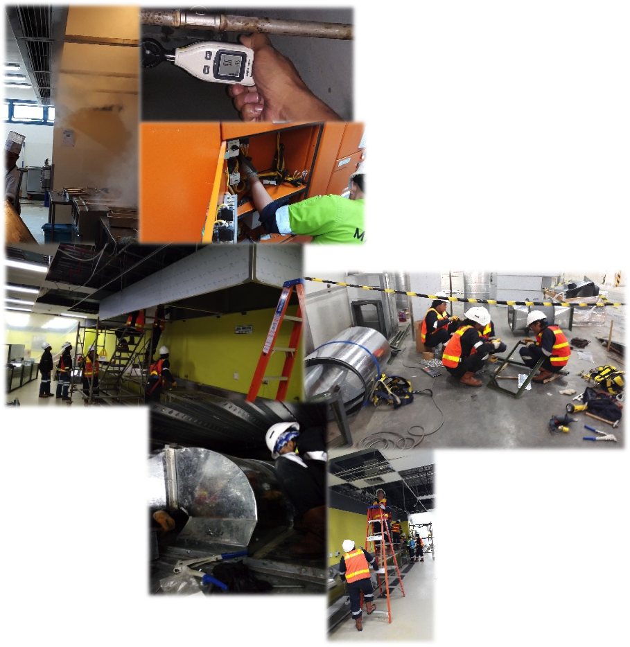 Industrial duct work and ventilation system at the Super Block hot kitchen, PT. Freeport Indonesia